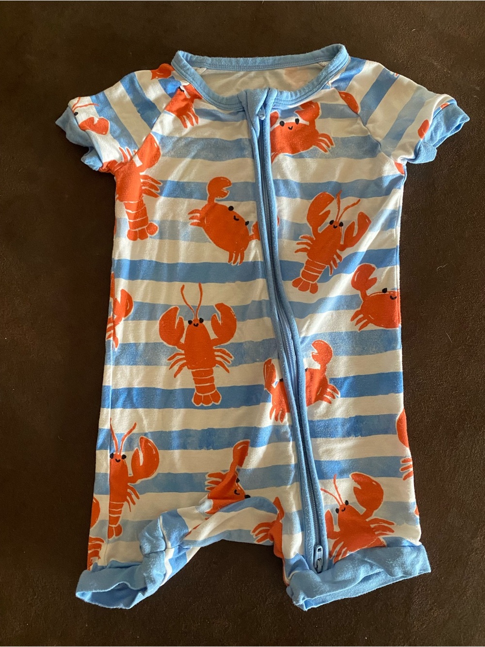 Little Sleepies Blue & White Striped Lobster Print One-Piece